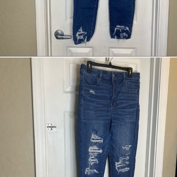 American Eagle Highest Rise Jegging Crop Distressed Jeans Size 14 - Picture 1 of 6